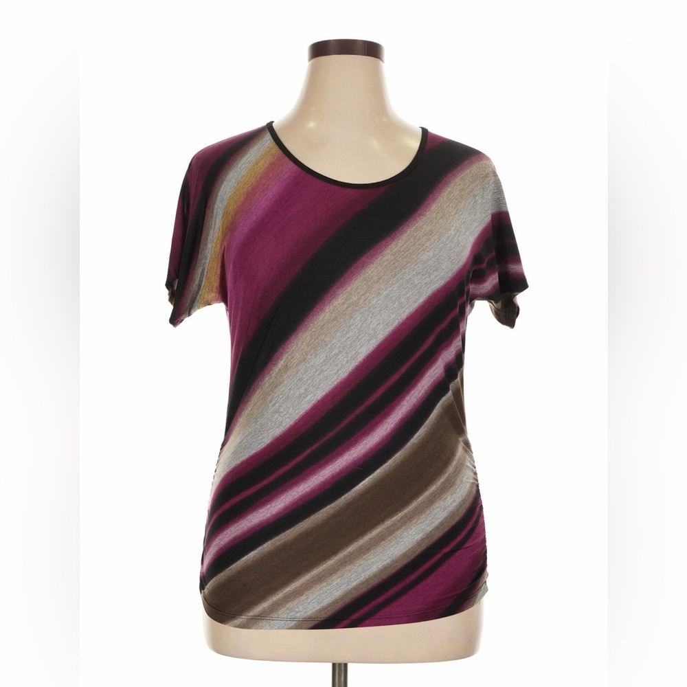 Lavish Diagonal Stripe Scoop Neck Top - Plum, Brown, Gray